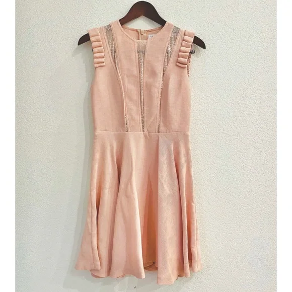 NWOT Sandro Paris Lace Inset Ruffle Dress in Blush FR 36; US 2-4 / Small - Picture 9 of 16